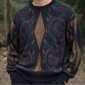 Vintage Potomac Collection Wool Blend Knit Sweater Geometric Pattern L 80s